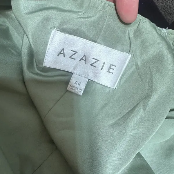 Azazie Zaniah bridesmaid dress Sea Glass green wrap chiffon flutter sleeve A4 - Image 8