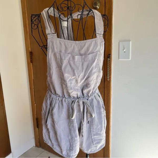 Wilfred Free Aritzia Grey Lyocell Short Overalls Romper Drawstring Waist Small‎ - Image 3