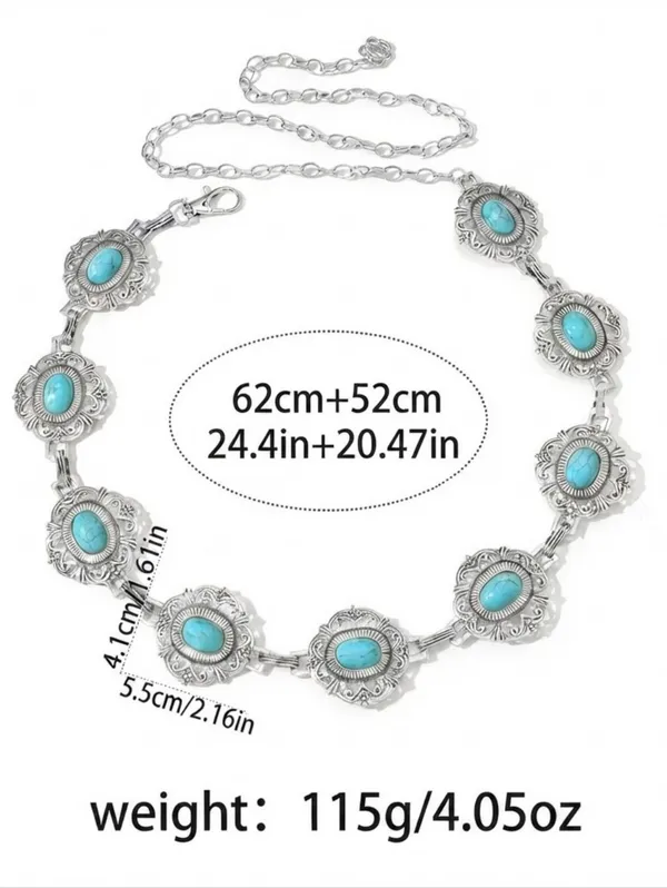 Turquoise Stone Waist Chain Belt - Boho Metal Link Design Fashion Accessories - Image 8