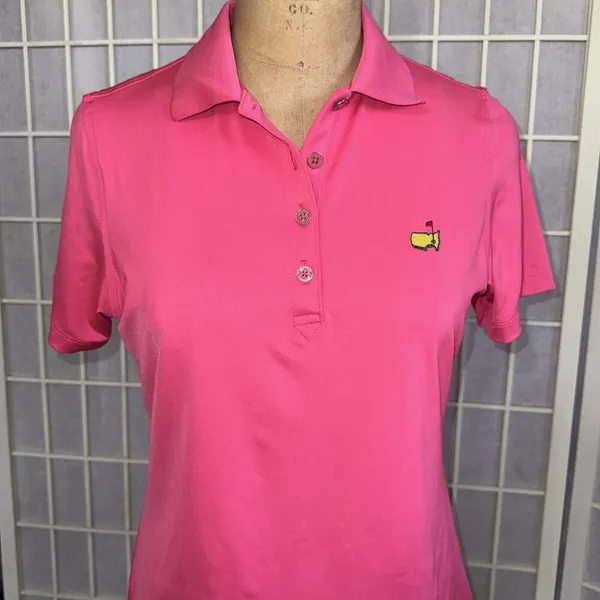 Magnolia Lane Tech Masters‎ Solid Pink Preppy Designer Athletic Polo Golf Shirt - Image 2