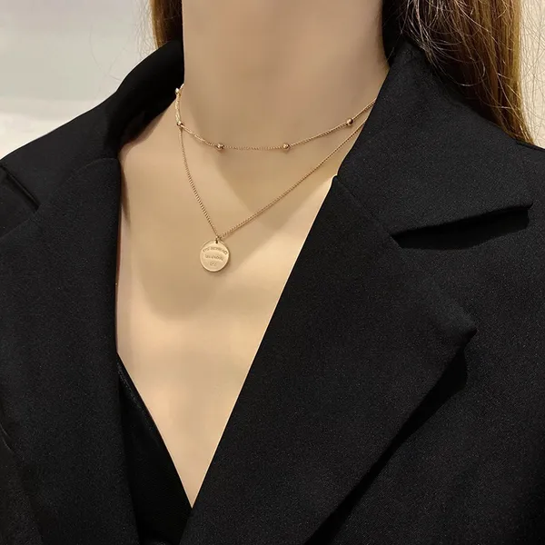 14K Rose Gold Plated Layered Pendant Necklace for Women - Image 5