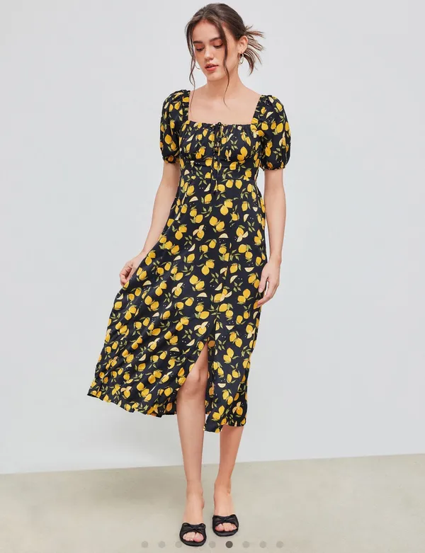 Cider LEMON SPLIT KNOTTED SHIRRED MIDI DRESS - Image 6