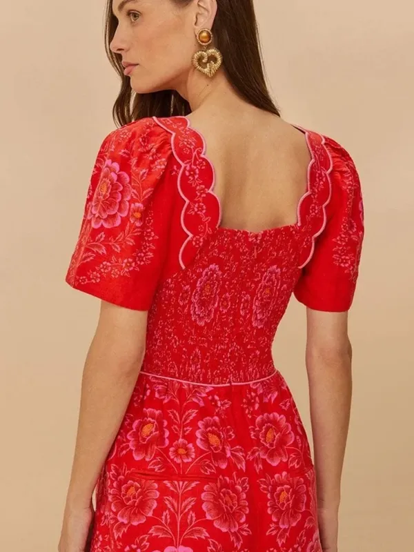 FARM Rio Olivia Red Floral Puff-Sleeve Mini Romper - Image 5
