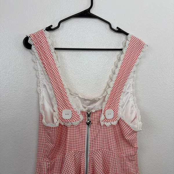 Barbie x Unique Vintage Dress Womens XL Pink Houndstooth Lace Trim Fit and Flare - Image 5