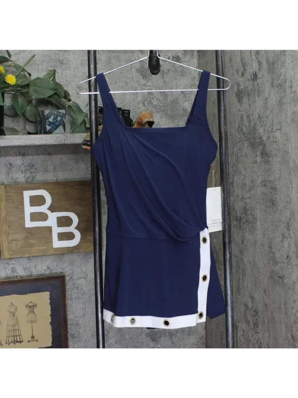 NWT Beyond Control Grommet Swimdress with Underwire Dark Navy Blue / White 8 - Image 4