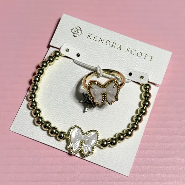Kendra Scott Haley Bow Stretch Bracelet and matching ring set in gold - Image 2