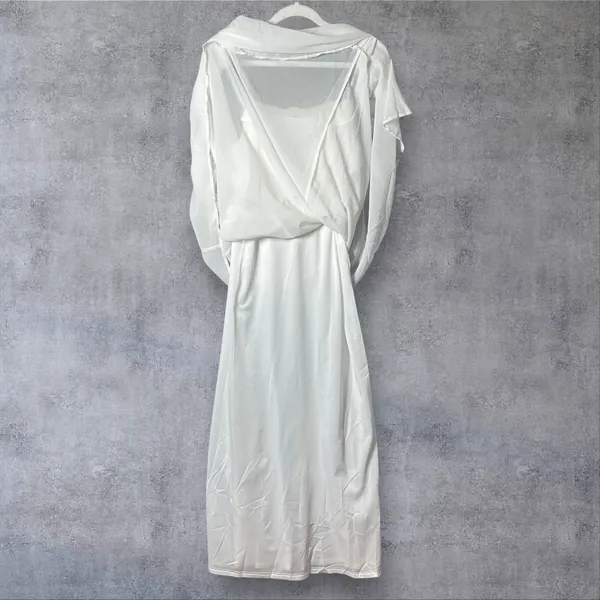 Prómesa New Chiffon Maxi White‎ Ruffle Bodice Adjustable Straps Dress Medium - Image 5