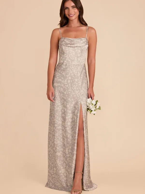 Birdy Grey Mia Dress Matte Satin Almond Dreamy Floral Maxi M White Pearl Gray - Image 2