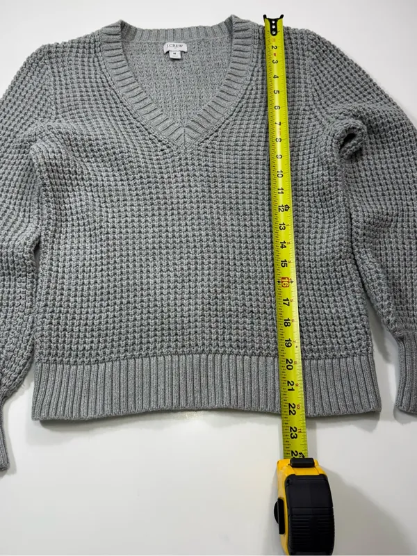 J. Crew 100% Cotton Gray V-Neck Chunky Knit Pullover Sweater - Image 3