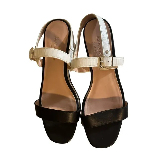 Kate Spade New‎ York Wedge Sandals Black White 9 Womens Platform Striped Heels - Image 4