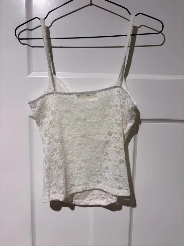 Lace V-Neck Camisole Tank Top - White - Image 4