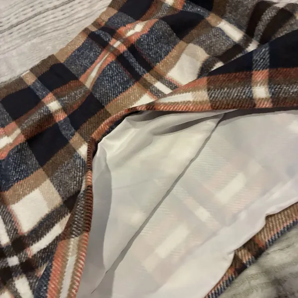 NWOT Plaid Mini Skirt Navy Brown Orange Tartan Lined Size M - Image 3