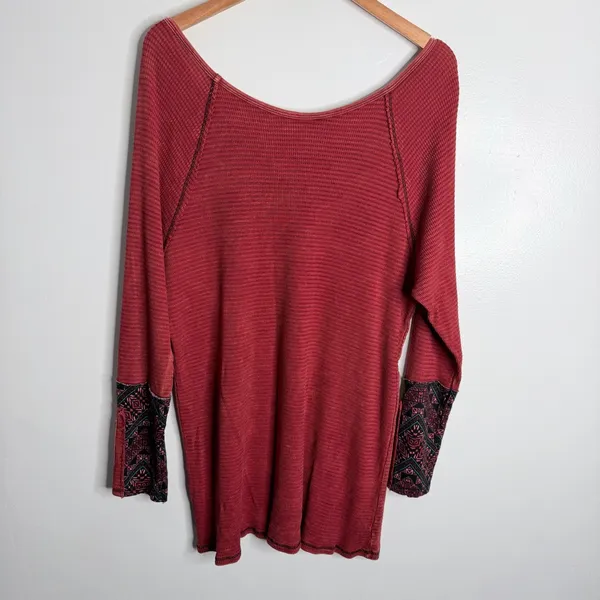Soft Surroundings Tao Tunic XL Faded Thermal Accent‎ Cuffs Top Rust Red Boho - Image 2