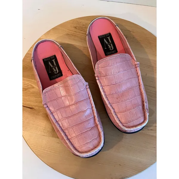 Valencia Y2K Vintage Pink Genuine Leather Square Toe Slide On Mule Loafer Size 8 - Image 2