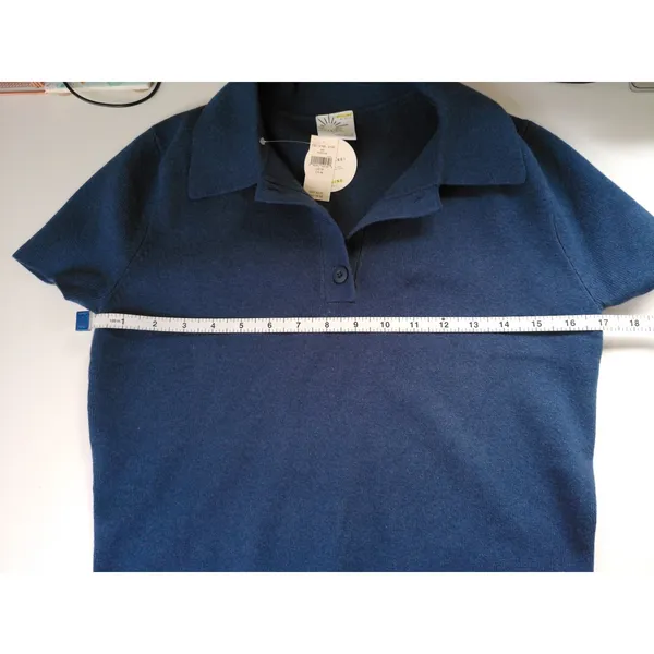 Aerie OFFLINE Short Sleeve‎ Knit Polo Sweater Navy Blue M NWT 1301-2188 - Image 8
