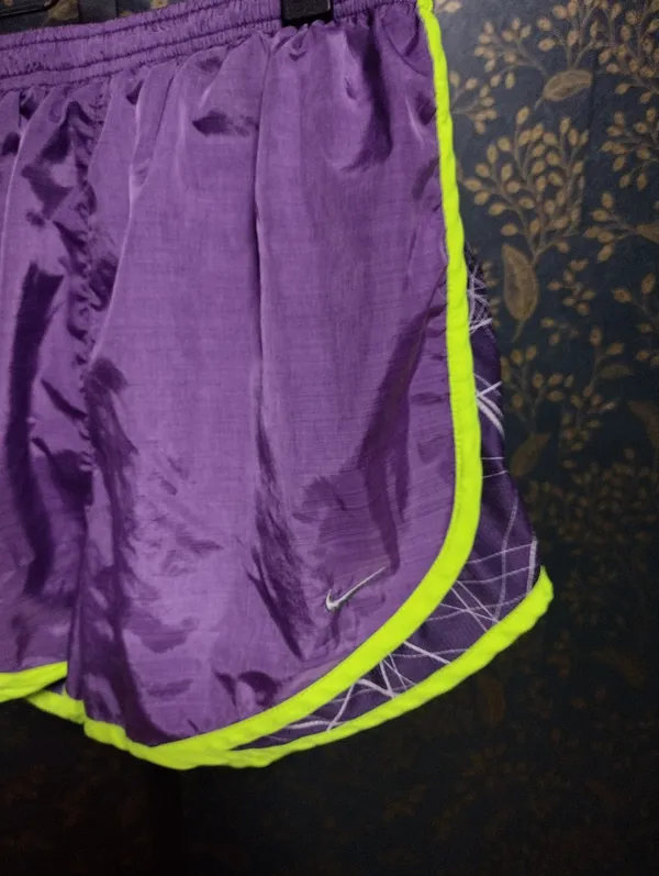 Nike Purple Running Shorts with Neon Lime Trim - Image 3