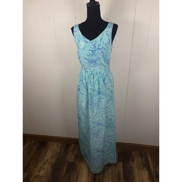Vineyard Vines Capri Blue Floral Sleeveless‎ V-Neck Maxi Dress 0 - Image 3
