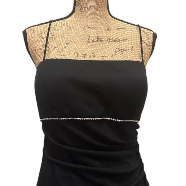 Betsy & Adam Vintage Y2K Black Ruched Rhinestone Midi Homecoming Dress Modern 6‎ - Image 2