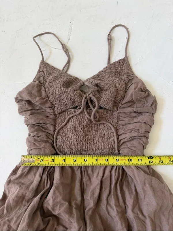 Free People Endless Summer Day Glow One Piece Smocked cutouts Jumpsuit Taupe M - Image 8