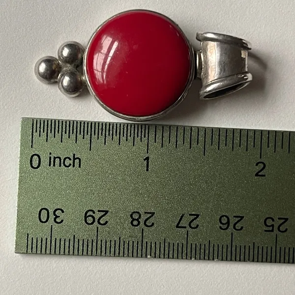 Vintage 925 Silver Red Coral Pendant signed necklace menswear womenswear - Image 8