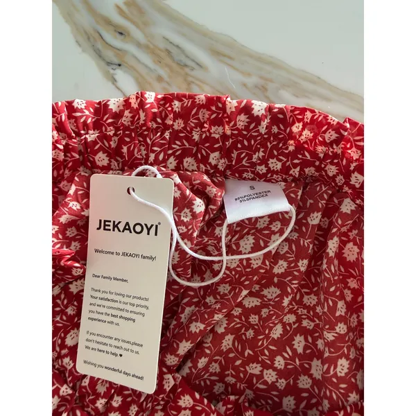 Jekaoyi Red Floral Ruffle Mini Skort Elastic Waist‎ Ditsy Print Small NWT - Image 5