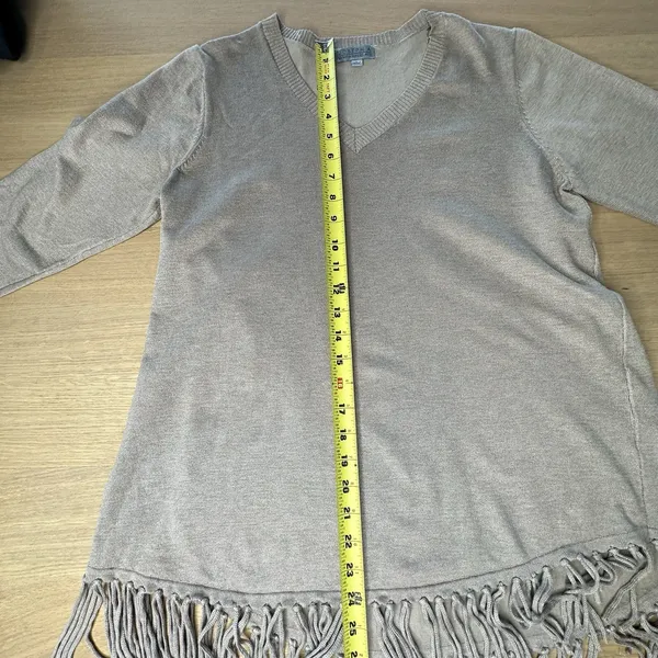Joseph A. Fringe Knit Sweater Sz L Tan Taupe Boho Festival Indie Cottage - Image 7