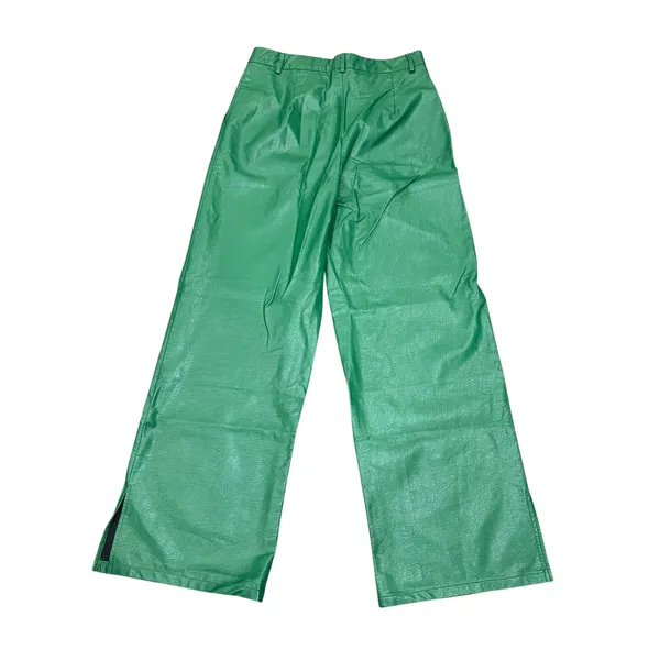 Princess Polly Green Faux Leather Wide Leg Pants 8 Slit Hem‎ Trousers - Image 3