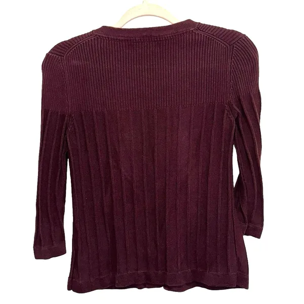 Eddie Bauer Burgundy Ribbed Cardigan XS Cotton Button‎ Front Sweater Y2K - Image 2