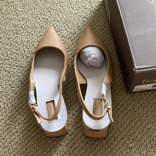 NEW Franco Sarto Racer Pumps Short Heels Sling backs Nude Size 8 NIB - Image 11