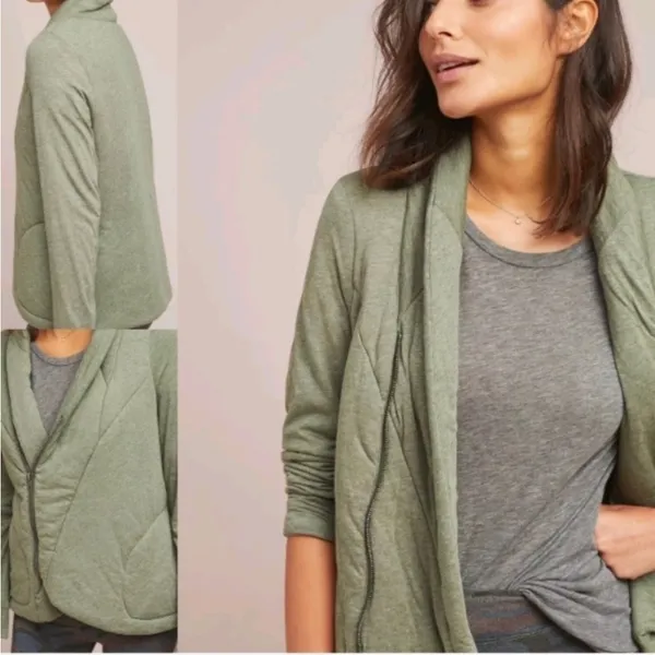 Anthropologie Saturday Sunday Homestead Green Quilted Zip-Up Jacket‎ Size Small - Image 2
