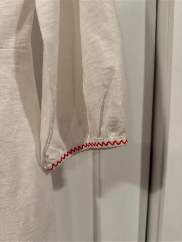 Boden Naomi‎ White Swim Coverup with Red Pom-Pom Trim 6L - Image 4