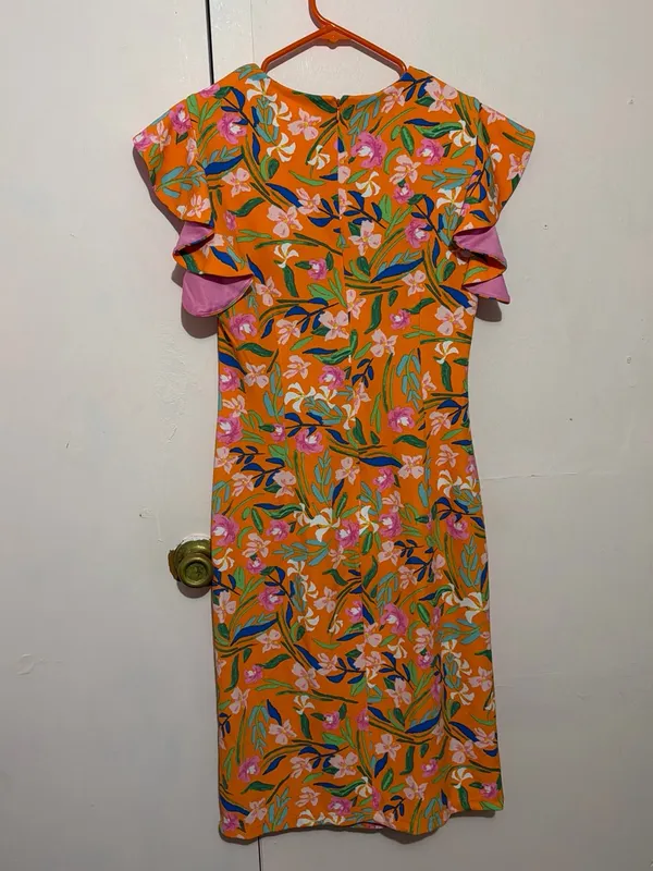 Shelby & Palmer Orange Floral Ruffle Mini Dress - Image 3