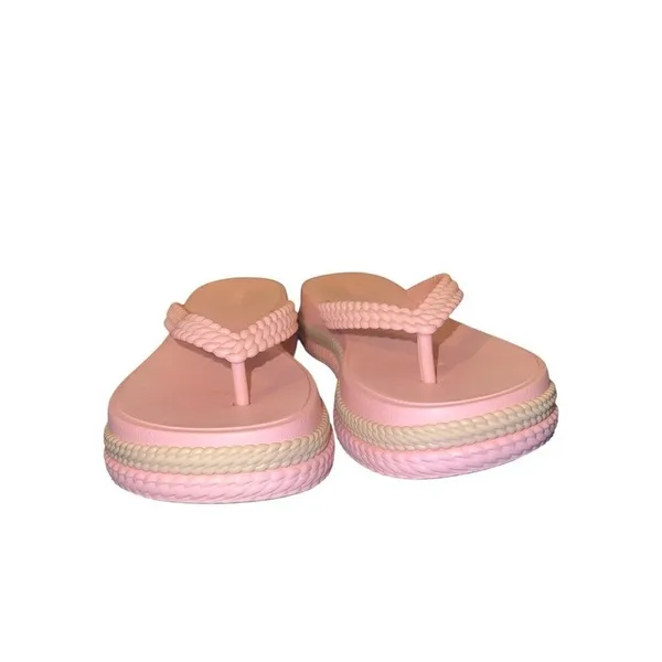 Melissa Leblon Platform Flip Flops Pink Beige 7 Braided Y2K Sandals - Image 3