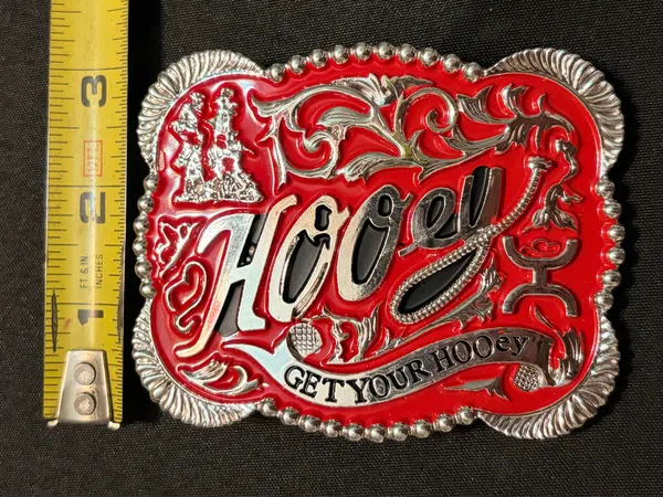 Western 4x3 Hooey Red Silver Cowboy Belt Buckle for 2'' Belt Hebilla Vaquero Unisex I have a couple of these, so let me know if you want to make a deal for more than 1. - Image 6