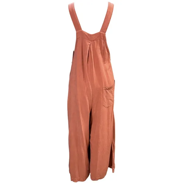 Anrabess S Linen Wide Leg Jumpsuit Rust Orange Boho Summer Overalls Vacationwear - Image 6