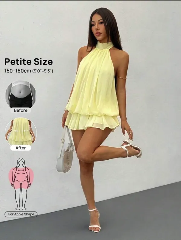 SheIn Butter Yellow Halter Tie Mini Dress - Image 2