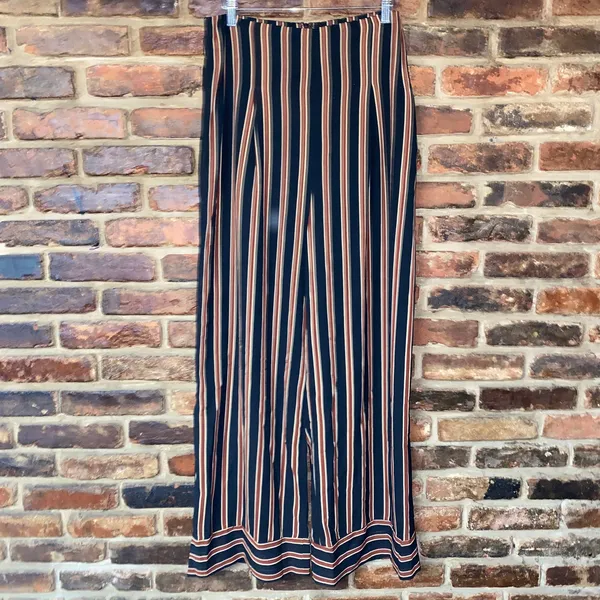 DO+BE Black Brown Striped Wide Leg Back Zip Pants Women's Size 12* - Image 2