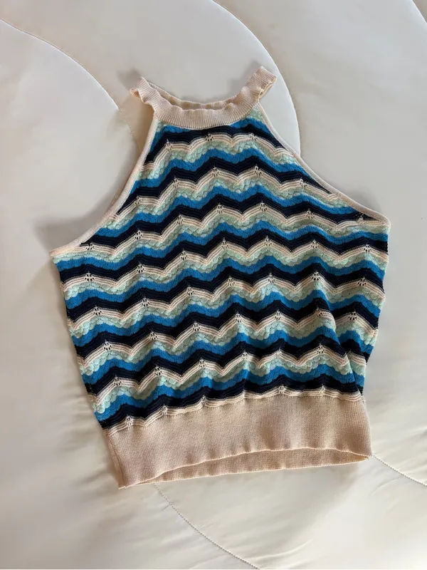 VICI Striped Chevron Halter Knit Crop Top - Image 2