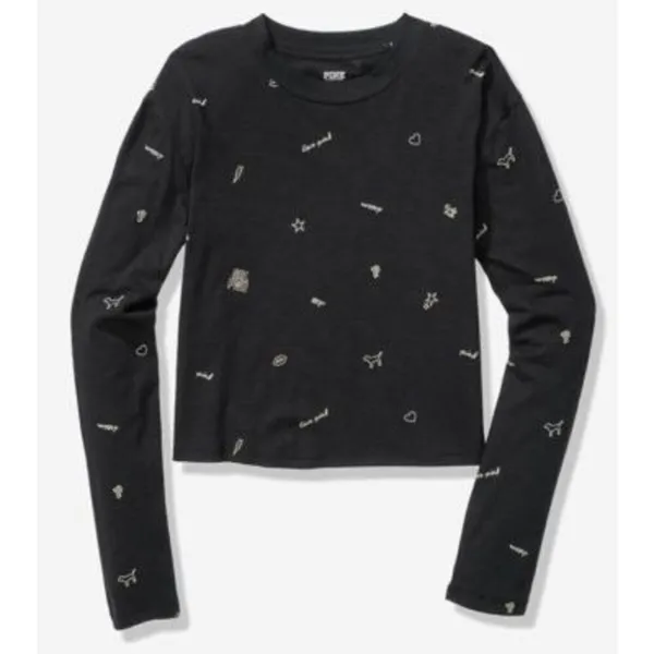 PINK Victorias Secret Black Long Sleeve GRL PWR Cropped T Shirt Large - Image 6