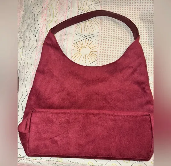 New Faux Suede Slouchy Hobo Bag & Pouch Multiple: Colors: burgundy Faux Suede Bag Faux Leather Pouch Size Measures 14.17x12.2x5.12 Inches No refunds or cancellations - Image 5