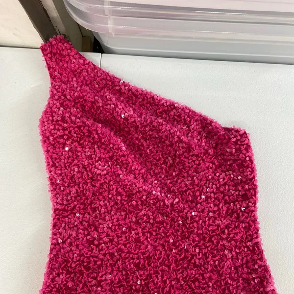 NEW Loyeloy women's pink sequins one shoulder cutout strap bodycon‎ mini dress - Image 7