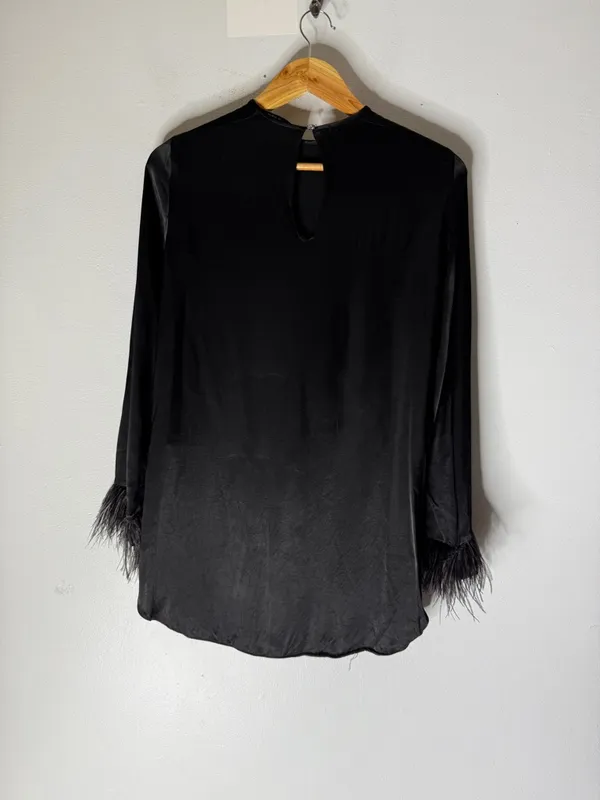 Zara Black Satin Long Sleeve‎ Sleeve Mini Dress Tunic XS - Image 2