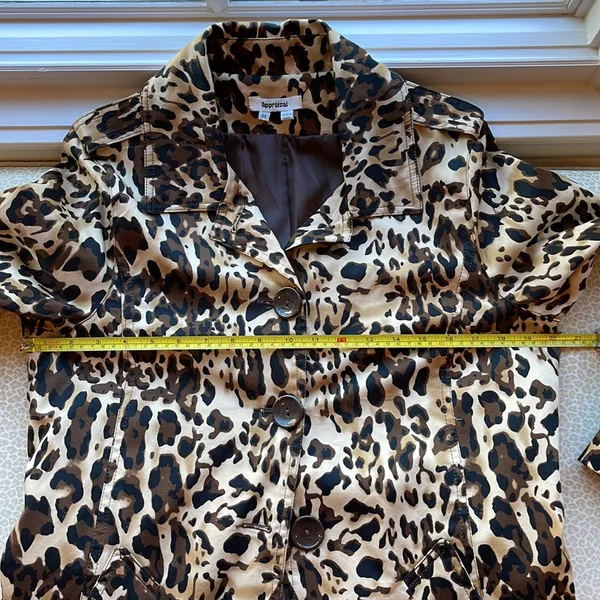 Leopard Animal Print Trench Coat Jacket by Appraisal fully lined, pockets size M Tan Size M - Image 13