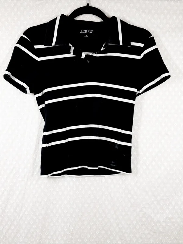 J. Crew Black White Striped Cotton Polo Top - Image 2