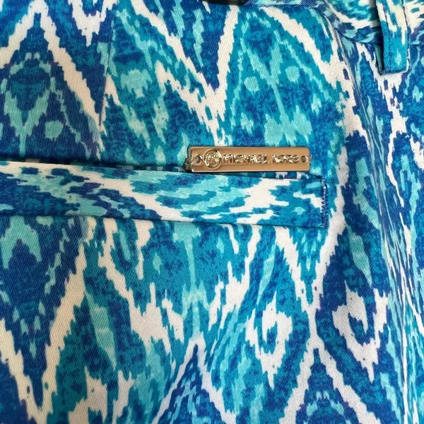 MICHAEL KORS Women’s Pants 14 Blue Ikat Print Straight Leg Stretch Zip Pockets‎ - Image 10