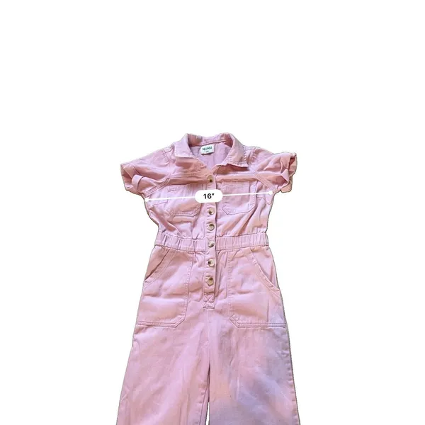 Show Me Your MuMu Cannon Pink Denim Jumpsuit S/M Button Front Pockets 23in boho - Image 5