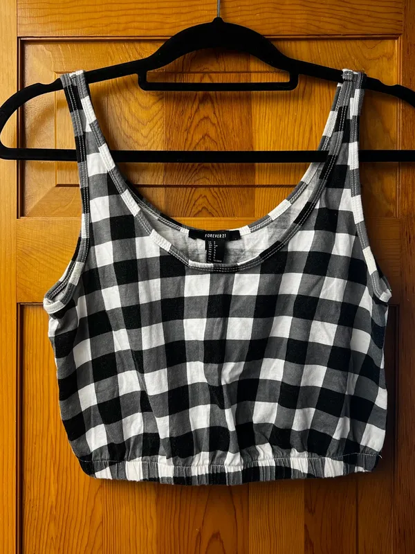 Forever 21 Black and White Gingham Crop Tank - Image 4