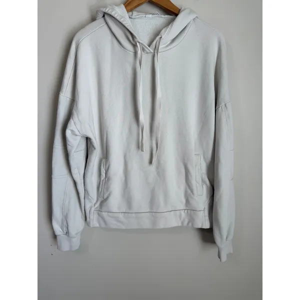 Alo Yoga Hoodie Womens Small Bone White Relaxed Fleece Pullover Sweatshirt - Image 2