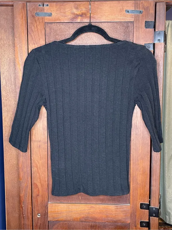 Free People Central Park Top Small Black Ribbed Button Front Square Neck Y2K 90s - Image 4
