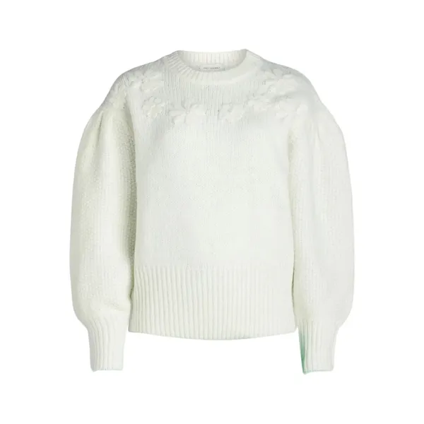 Free Assembly Womens Sweater Size S Cream Floral Embroidered Blouson Sleeve Knit - Image 7